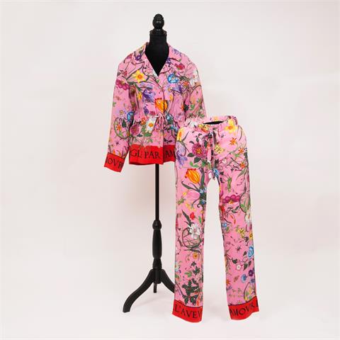 Gucci - Floral Snake Pyjama-Style Hose und Shirt in Pink 'l’Aveugle par Amour'