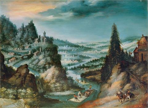 Anton Mozart - Weite Landschaft mit Flößern